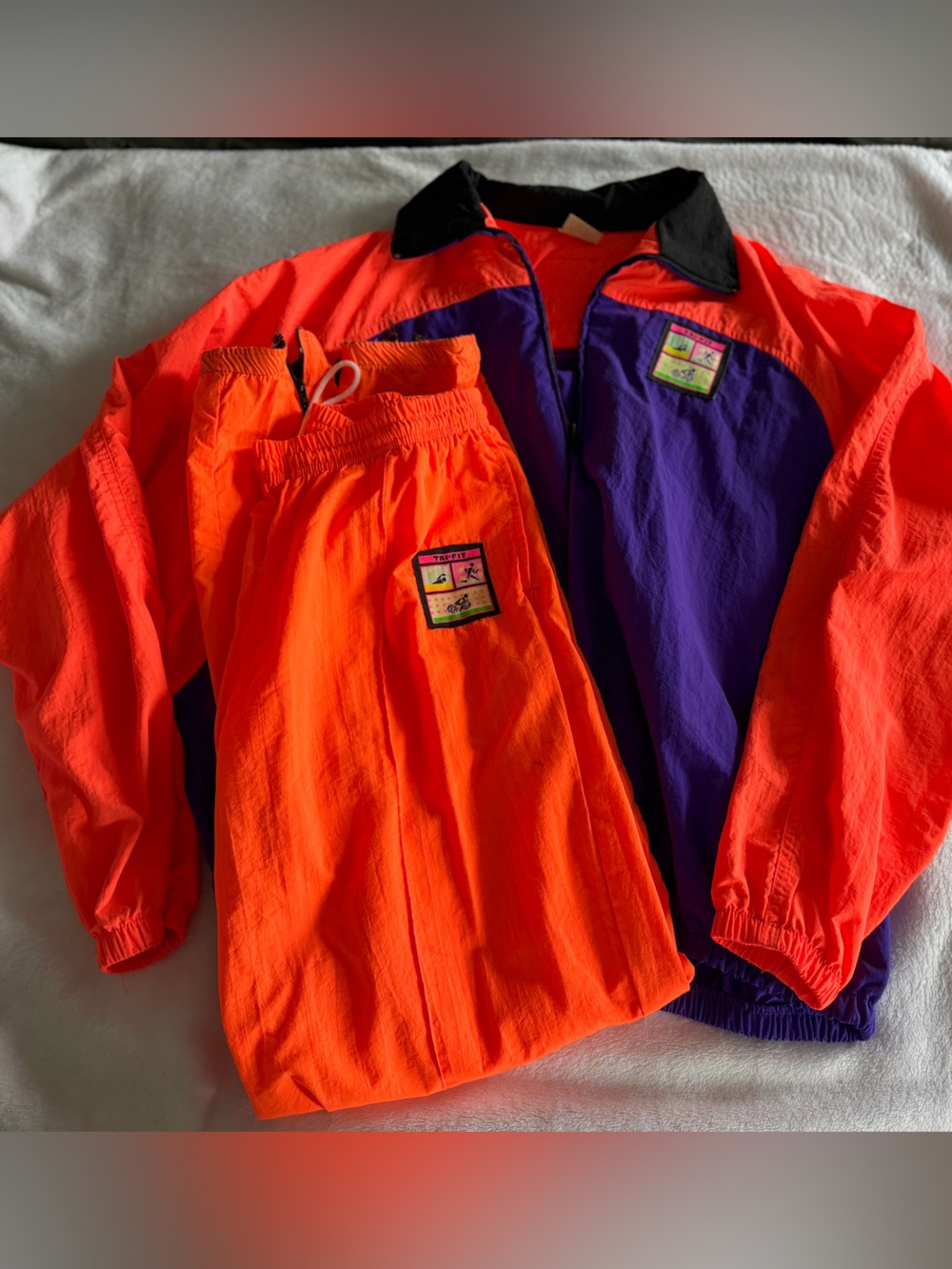 Vintage Tri Fit Neon Orange & Purple Retro Windbreaker Set